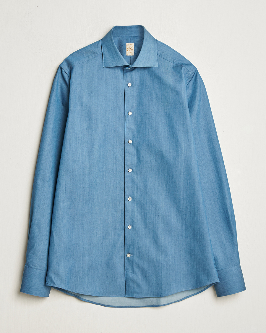 Mies | Kauluspaidat | Stenströms | 1899 Slim Twofold Cotton Denim Shirt Mid Blue