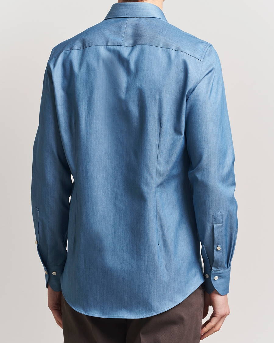 Mies | Kauluspaidat | Stenströms | 1899 Slim Twofold Cotton Denim Shirt Mid Blue