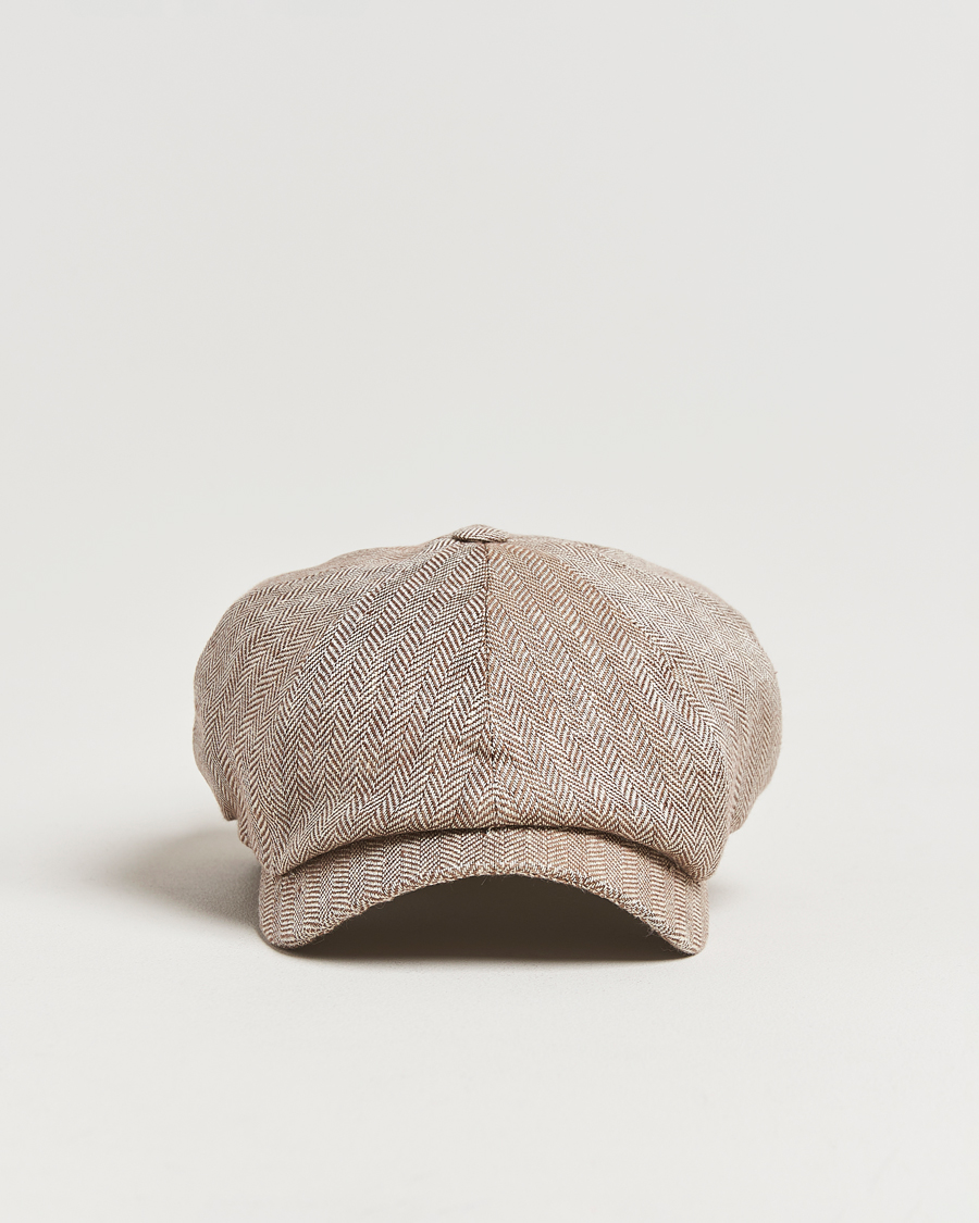 Mies | Päähineet | Wigéns | Newsboy Classic Linen Herringbone Cap Brown