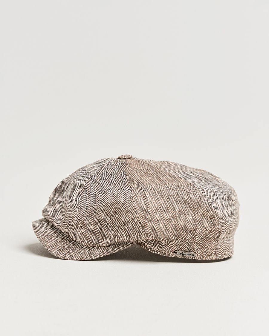 Mies | Päähineet | Wigéns | Newsboy Classic Linen Herringbone Cap Brown