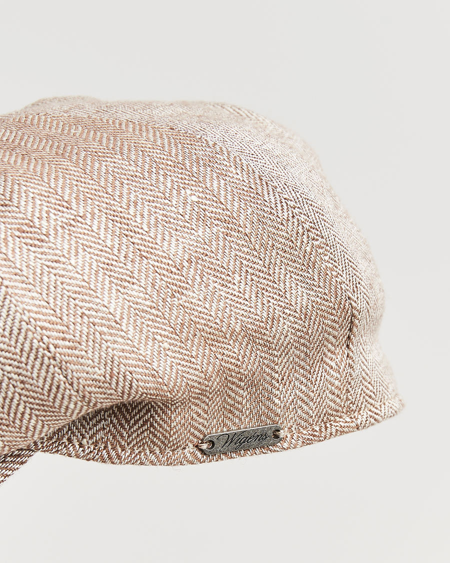 Mies | Päähineet | Wigéns | Newsboy Classic Linen Herringbone Cap Brown