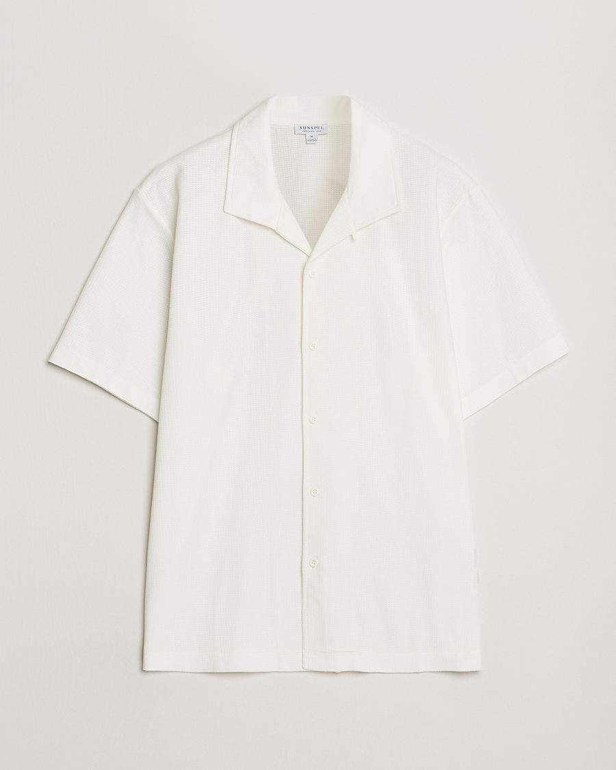 Mies | Kauluspaidat | Sunspel | Open Collar Mesh Shirt Ecru