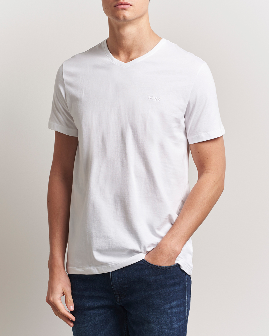 Mies | T-paidat | BOSS BLACK | 2-Pack Relaxed Fit V-Neck T-Shirt White