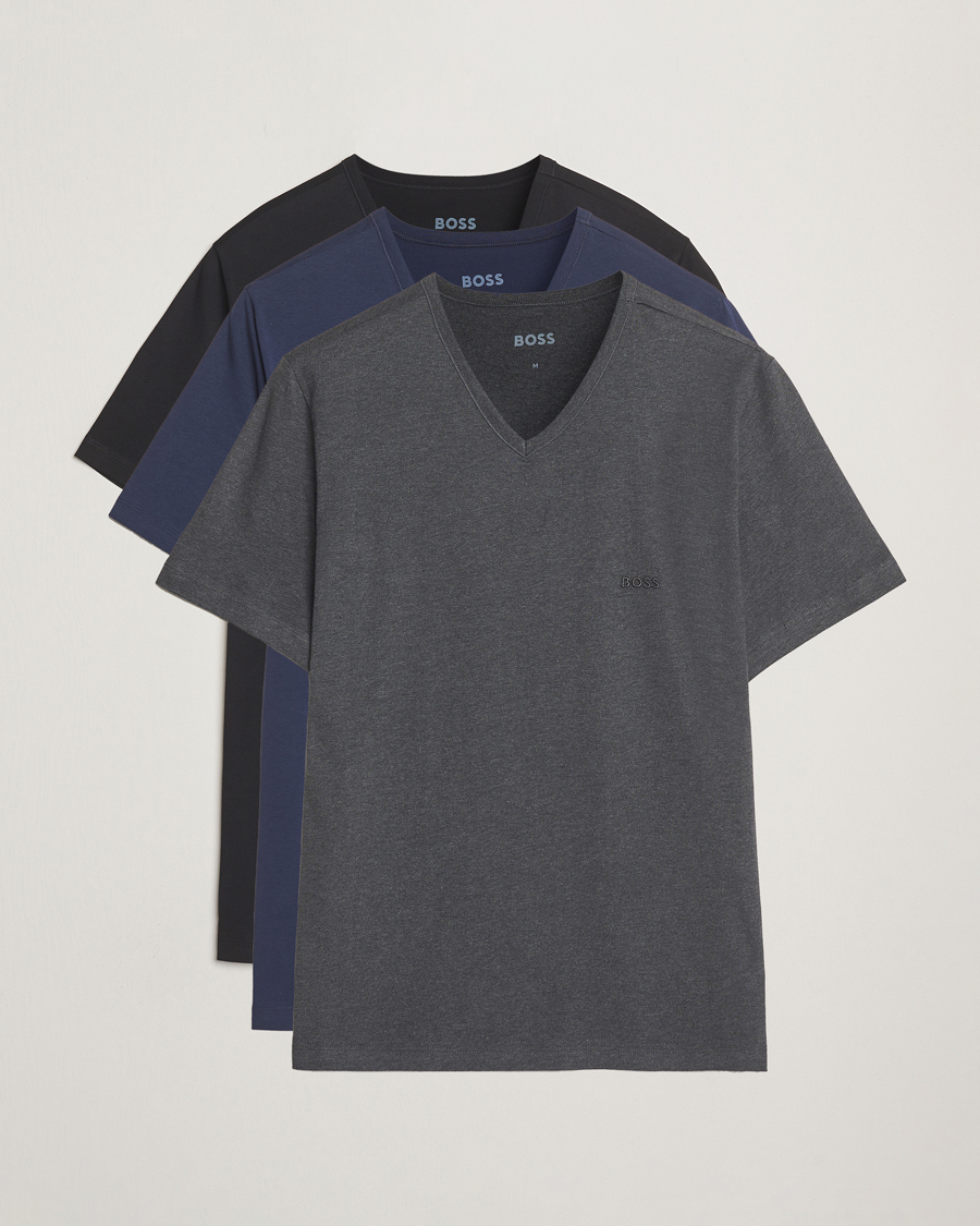 Mies | T-paidat | BOSS BLACK | 3-Pack V-Neck T-Shirt Black/Blue/Grey