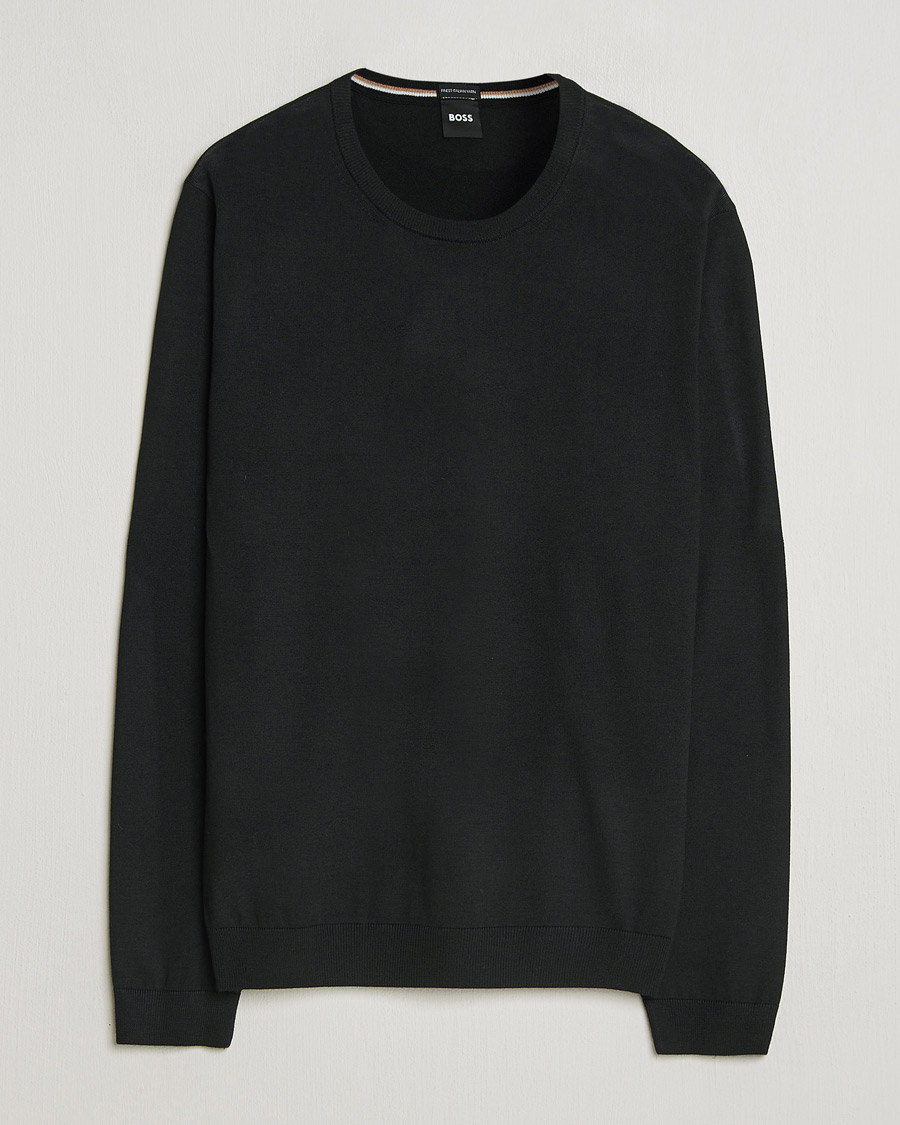 Mies | Puserot | BOSS BLACK | Leno Wool Crew Neck Pullover Black