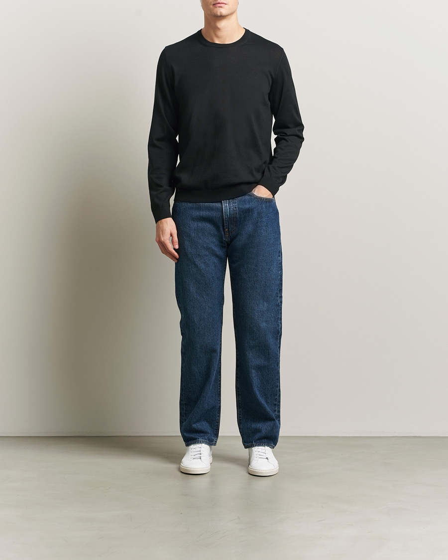 Mies | Puserot | BOSS BLACK | Leno Wool Crew Neck Pullover Black