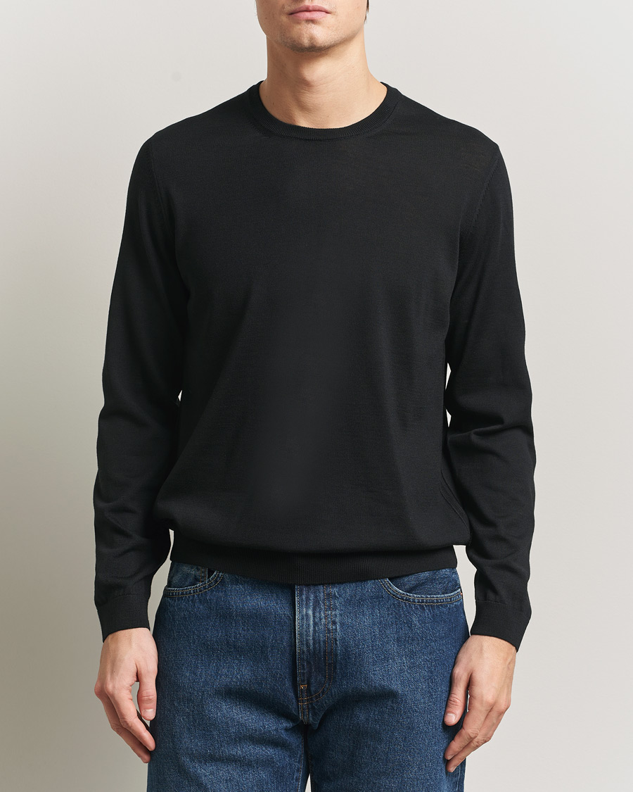 Mies | Puserot | BOSS BLACK | Leno Wool Crew Neck Pullover Black