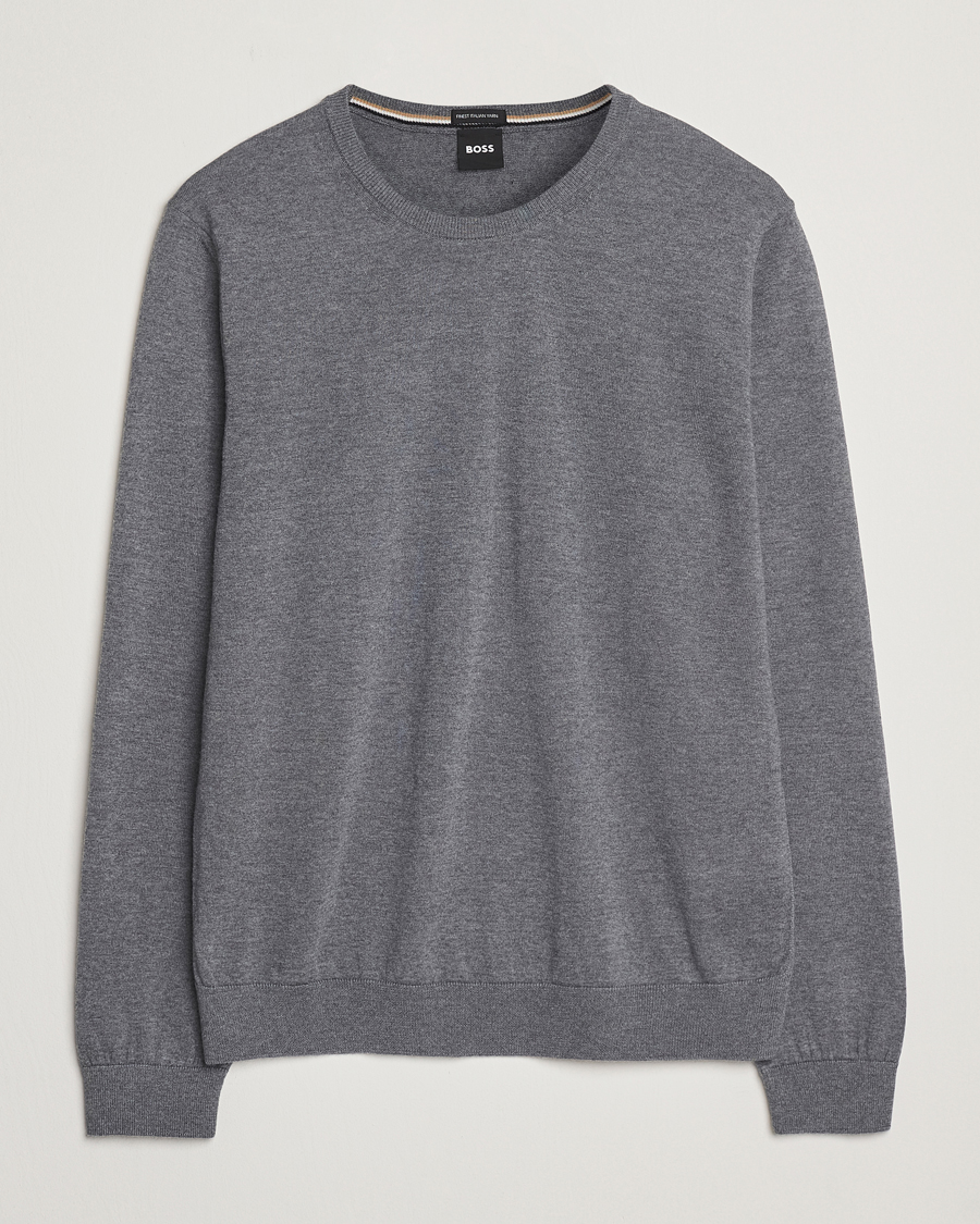 Mies | Puserot | BOSS BLACK | Leno Wool Crew Neck Pullover Medium Grey