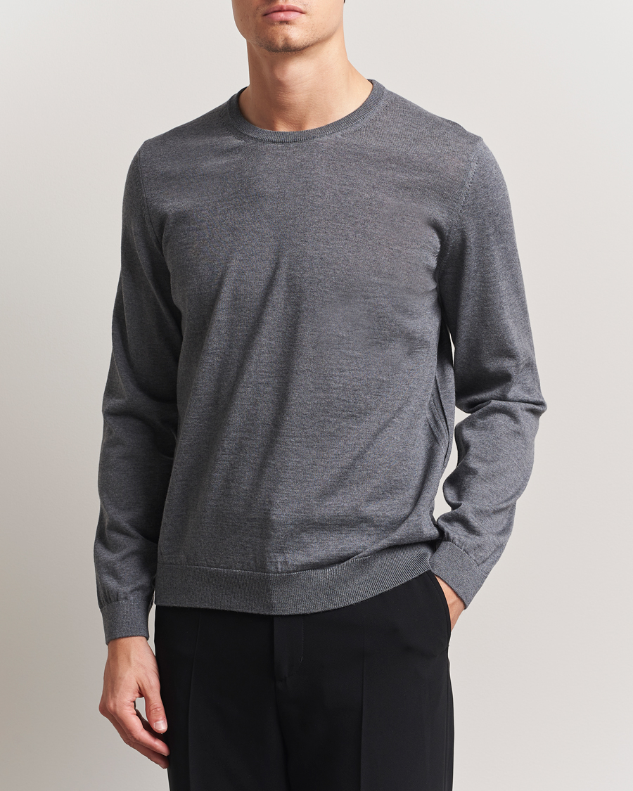 Mies | Puserot | BOSS BLACK | Leno Wool Crew Neck Pullover Medium Grey