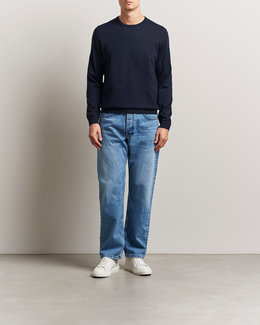 Mies | Puserot | BOSS BLACK | Leno Wool Crew Neck Pullover Dark Blue