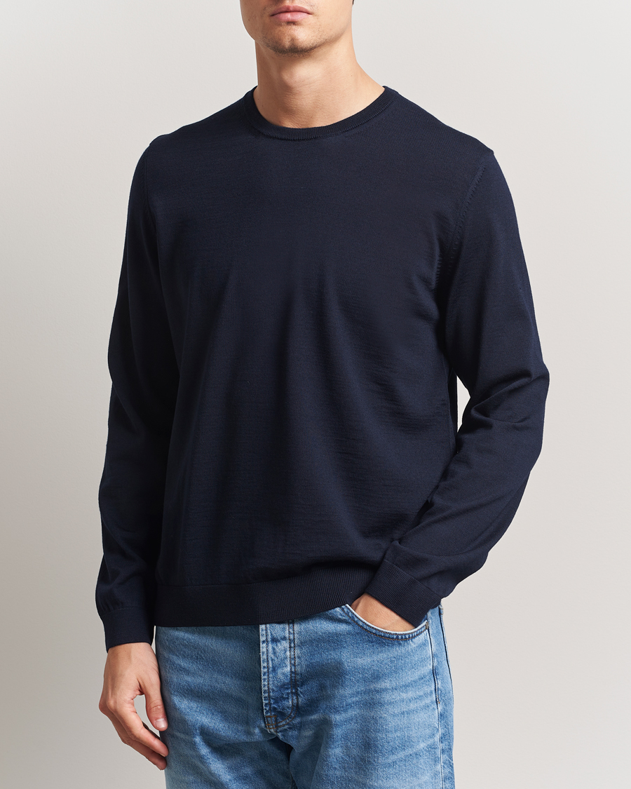 Mies | Puserot | BOSS BLACK | Leno Wool Crew Neck Pullover Dark Blue