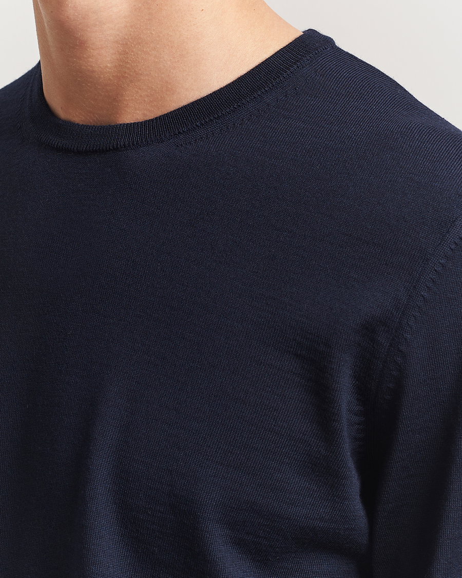 Mies | Puserot | BOSS BLACK | Leno Wool Crew Neck Pullover Dark Blue