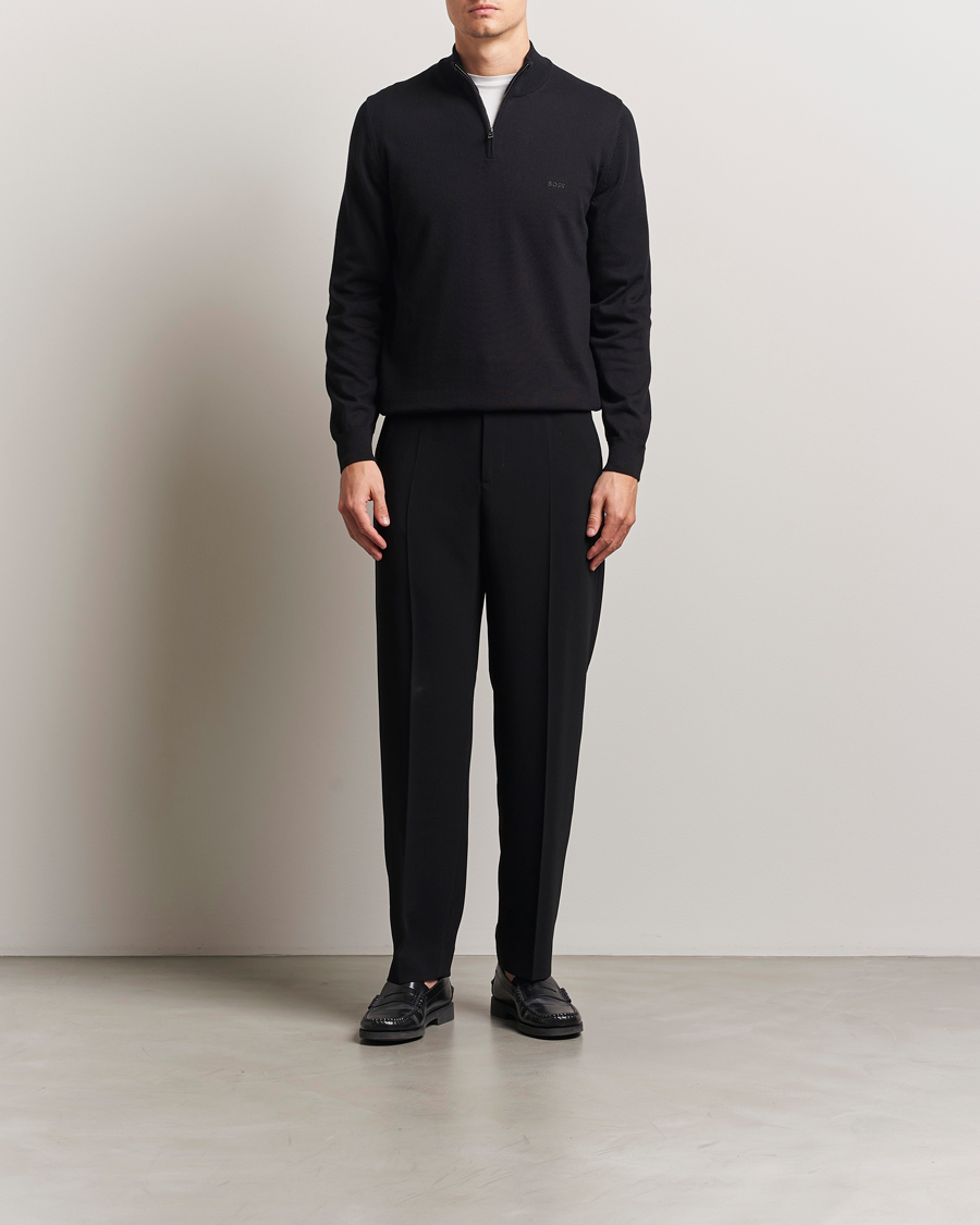 Mies | Puserot | BOSS BLACK | Padro Cotton Knitted Half Zip Black