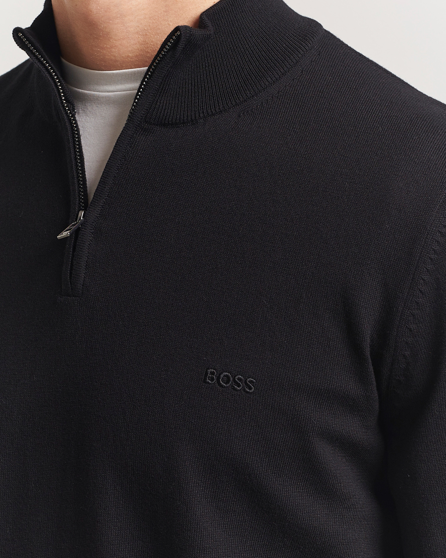 Mies | Puserot | BOSS BLACK | Padro Cotton Knitted Half Zip Black