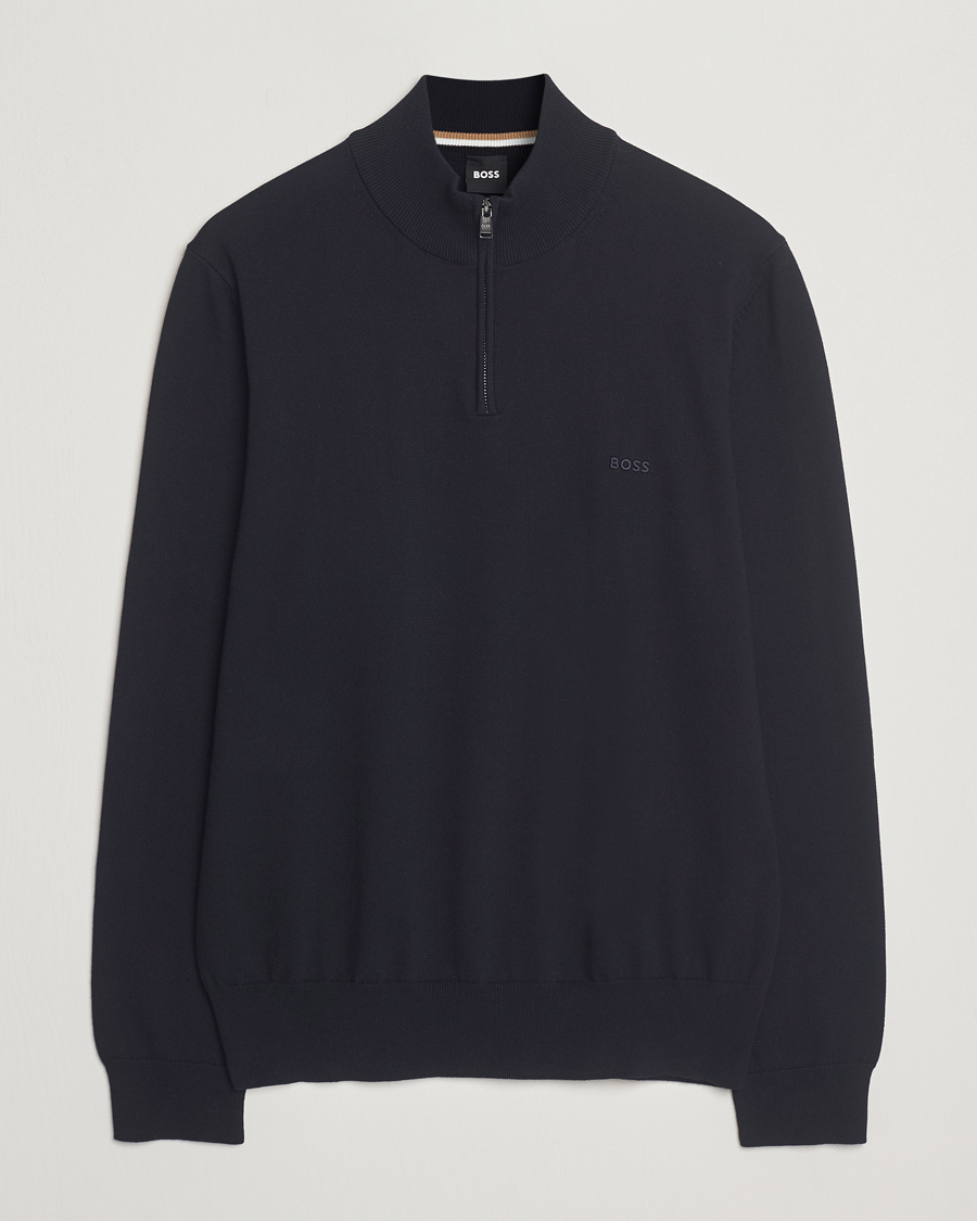 Mies | Puserot | BOSS BLACK | Padro Cotton Knitted Half Zip Dark Blue