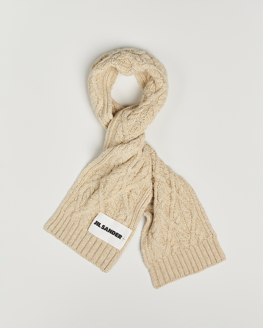 Mies | Jil Sander Wool Donegal Cable Scarf Natural | Jil Sander | Wool Donegal Cable Scarf Natural