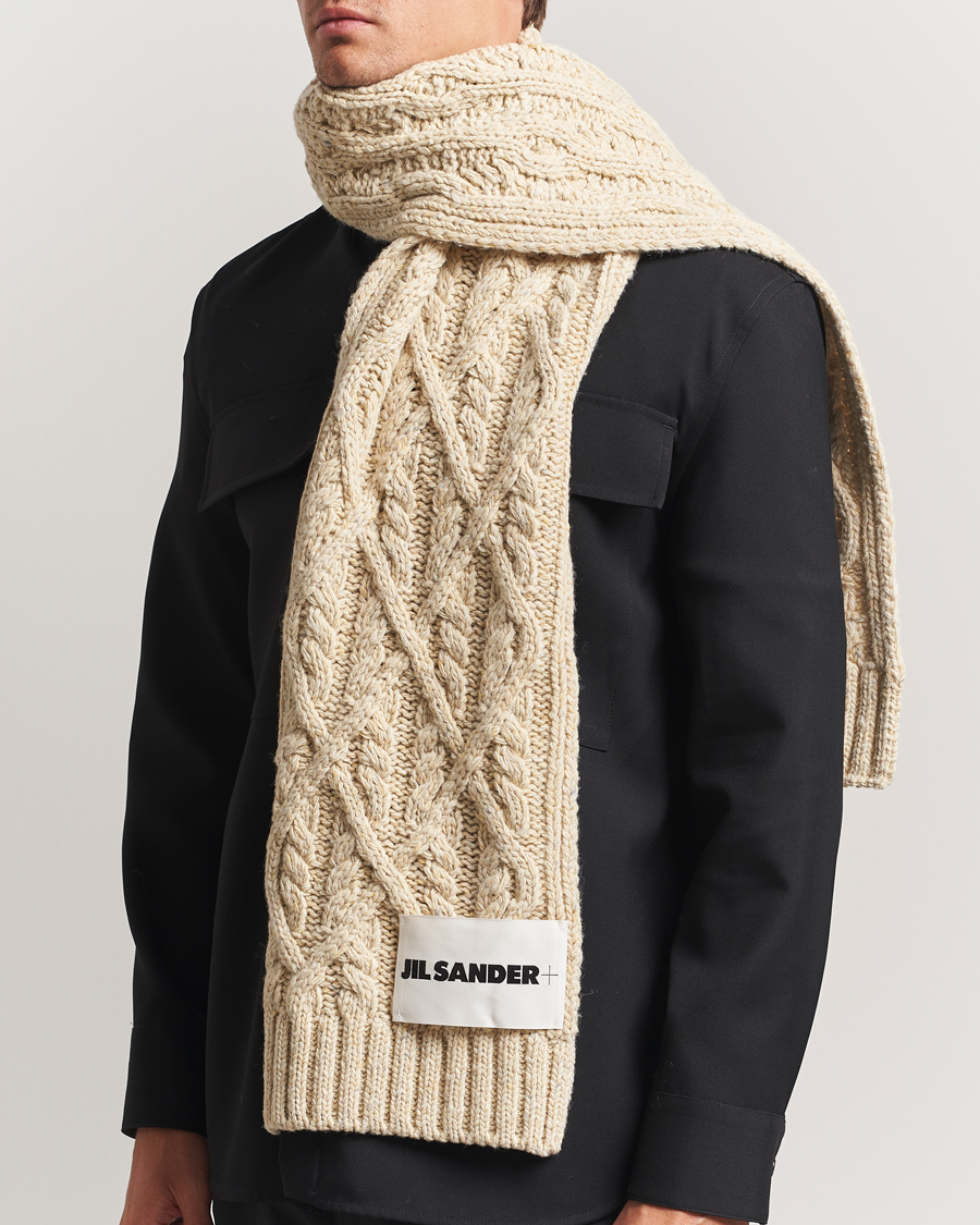 Mies | Jil Sander Wool Donegal Cable Scarf Natural | Jil Sander | Wool Donegal Cable Scarf Natural