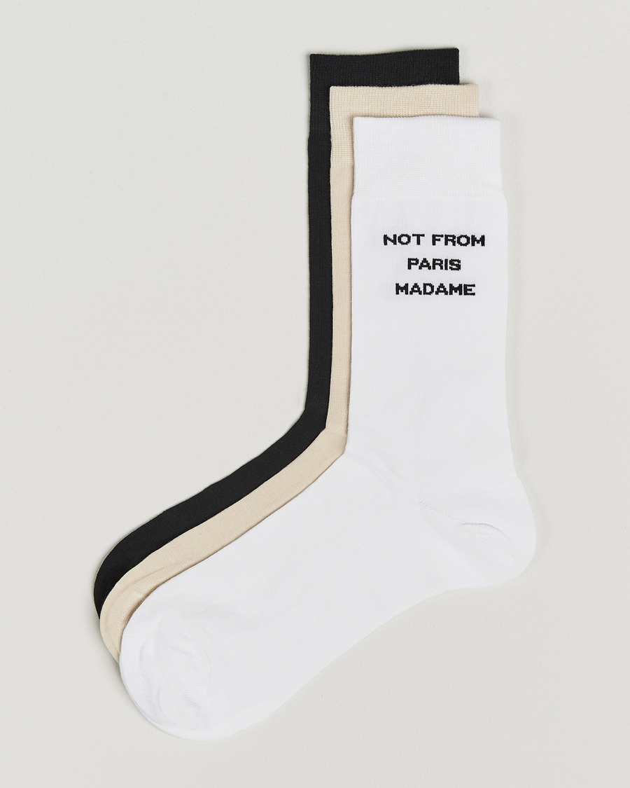 Mies | Alusvaatteet | Drôle de Monsieur | 3-Pack Slogan Socks Black/White/Mastic