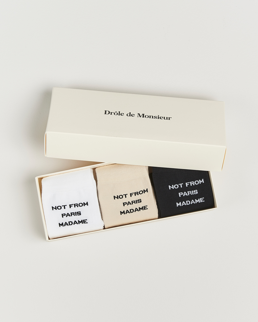 Mies | Alusvaatteet | Drôle de Monsieur | 3-Pack Slogan Socks Black/White/Mastic