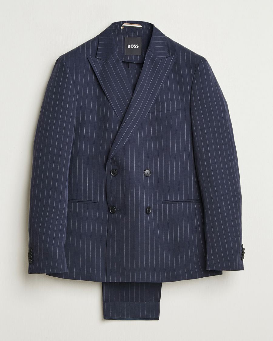 Mies | Puvut | BOSS BLACK | Huge Double Breasted Pinstriped Suit Dark Blue