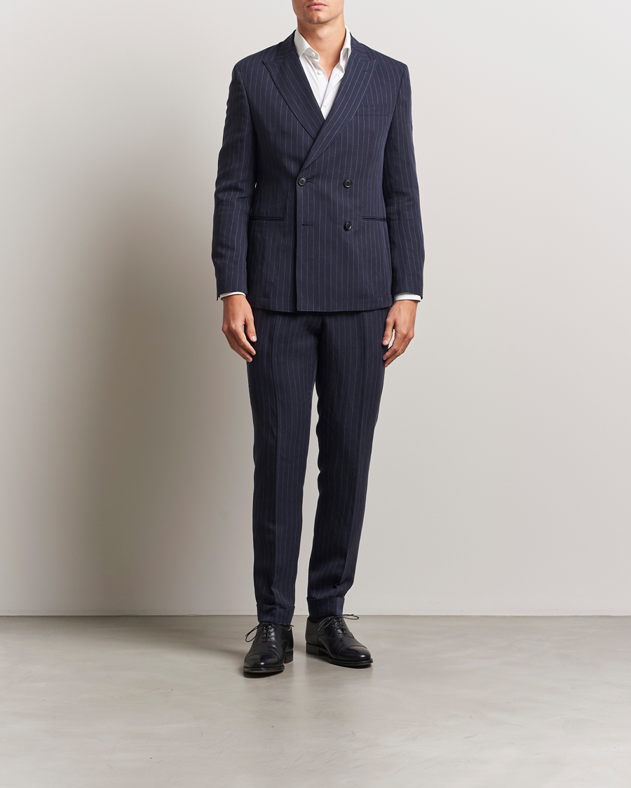 Mies | Puvut | BOSS BLACK | Huge Double Breasted Pinstriped Suit Dark Blue