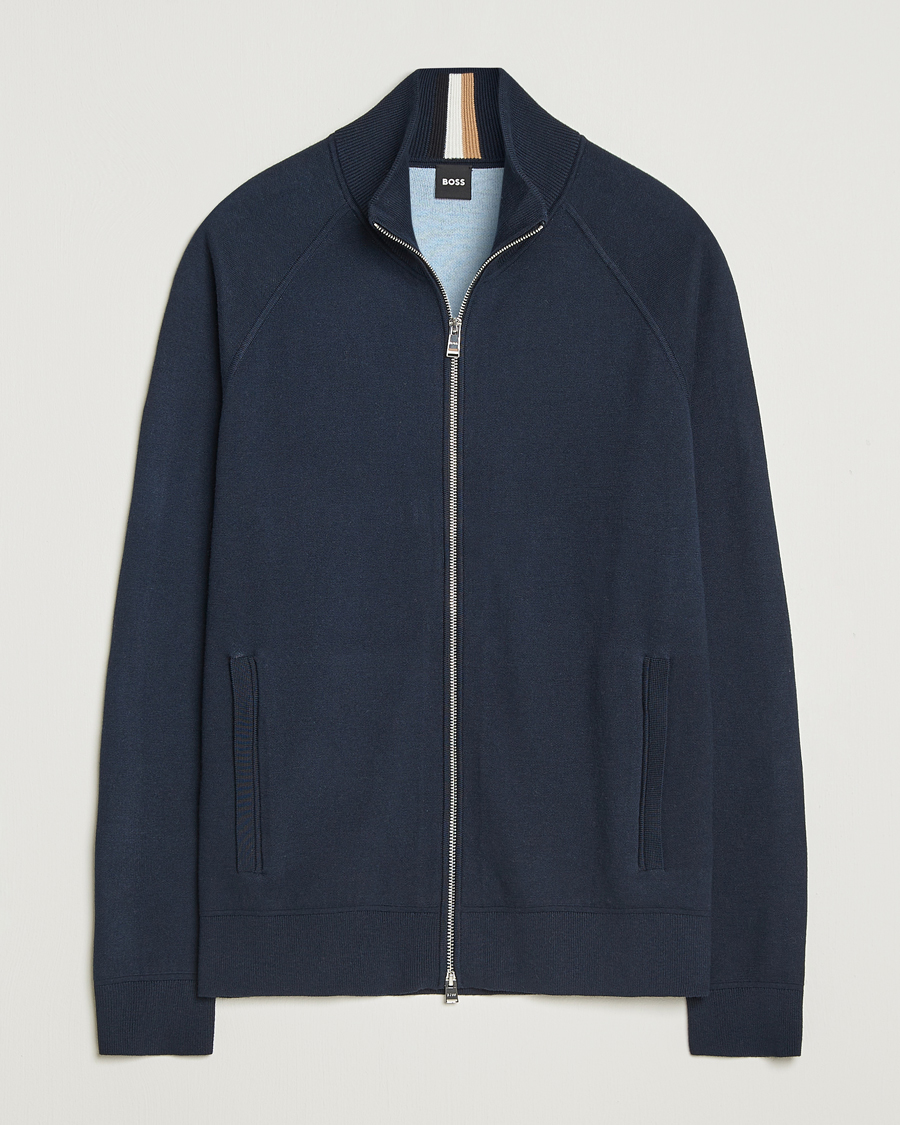 Mies | Puserot | BOSS BLACK | Idino Knitted Full Zip Dark Blue