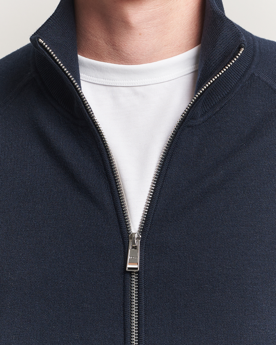 Mies | Puserot | BOSS BLACK | Idino Knitted Full Zip Dark Blue