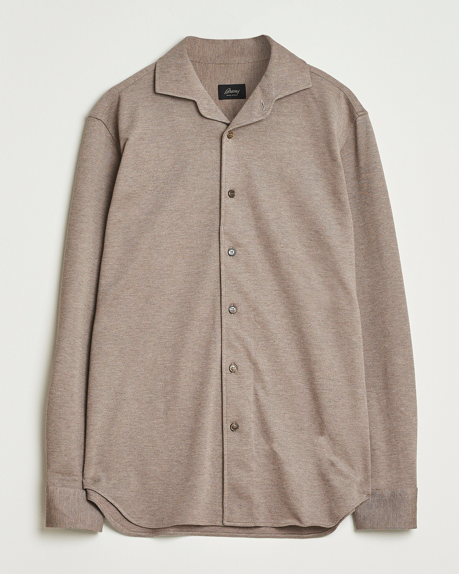 Mies | Kauluspaidat | Brioni | Cotton Piquet Shirt Beige