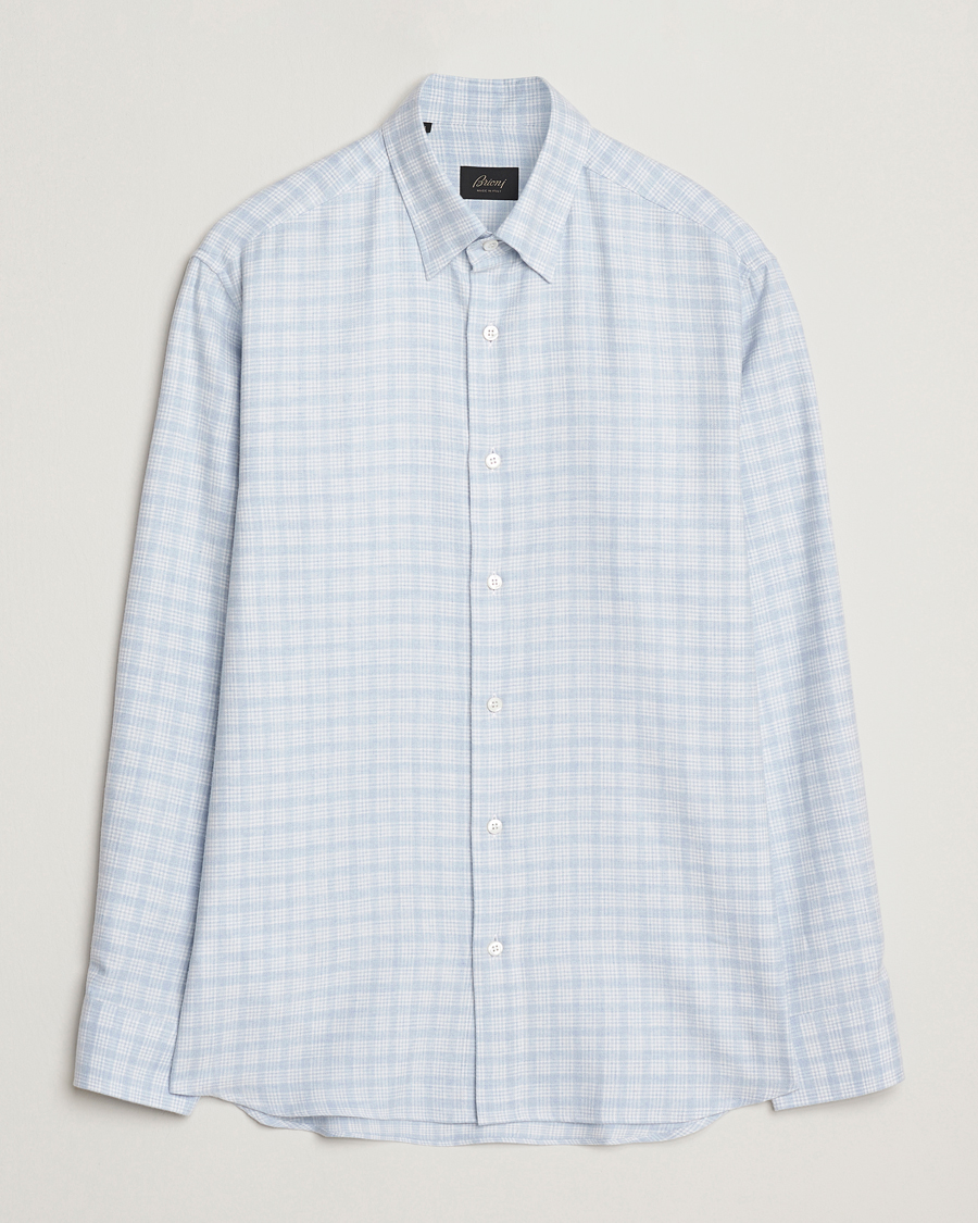 Mies | Kauluspaidat | Brioni | Check Flannel Shirt Light Blue