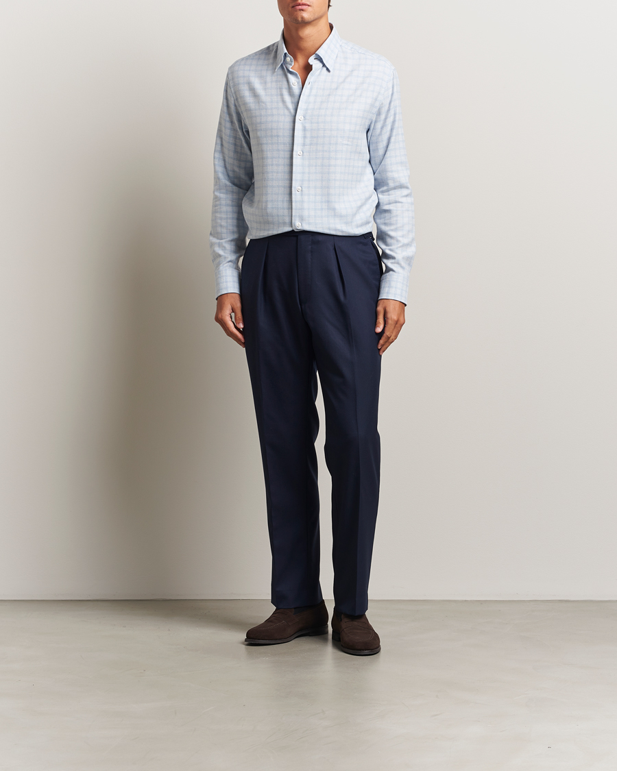 Mies | Kauluspaidat | Brioni | Check Flannel Shirt Light Blue