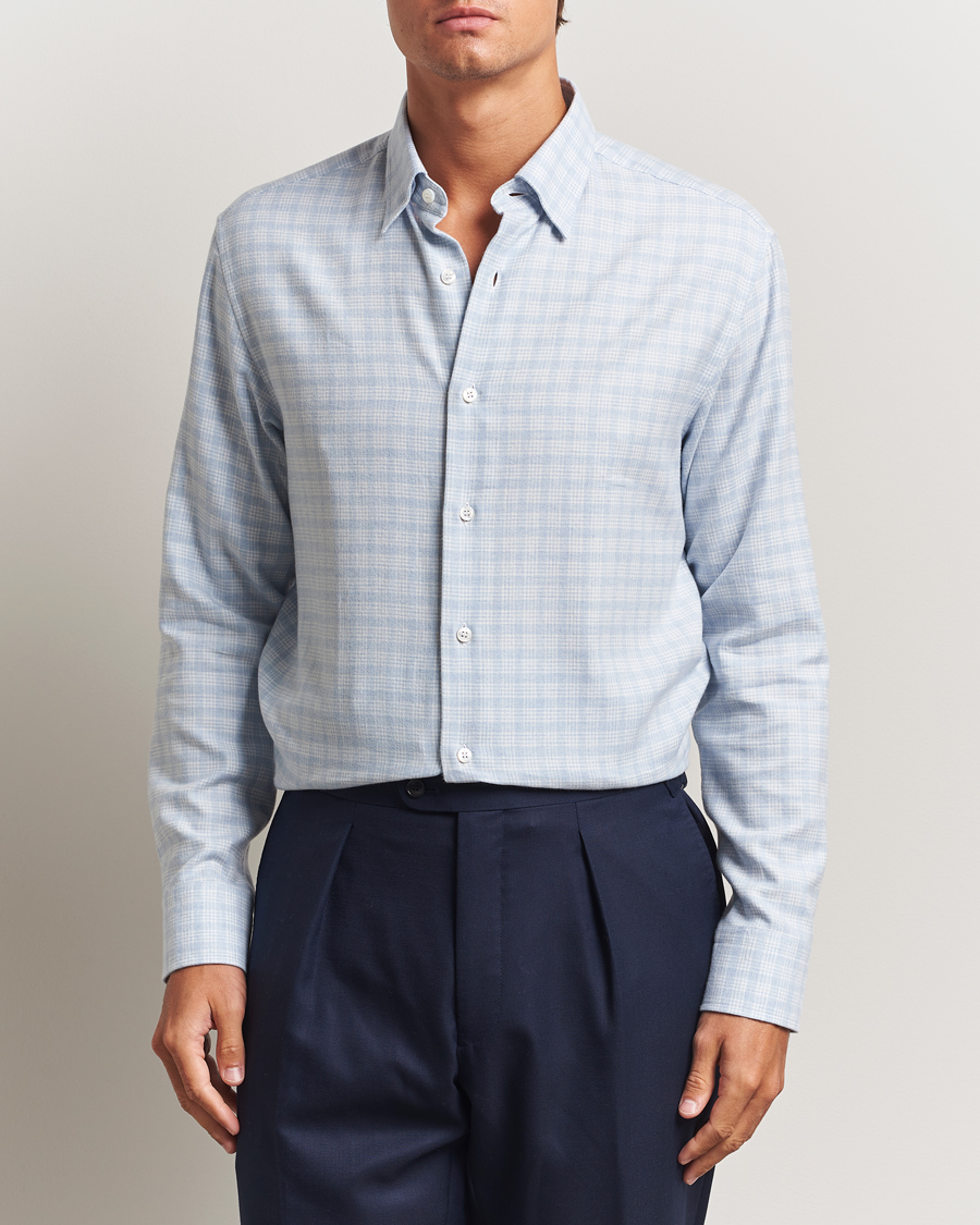 Mies | Kauluspaidat | Brioni | Check Flannel Shirt Light Blue