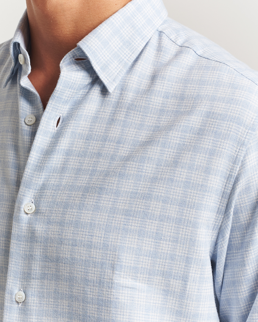 Mies | Kauluspaidat | Brioni | Check Flannel Shirt Light Blue