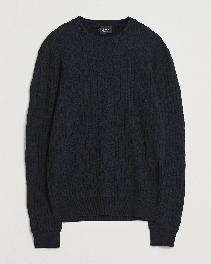 Mies | Puserot | Brioni | Cashmere Blend Cable Crew Neck Navy