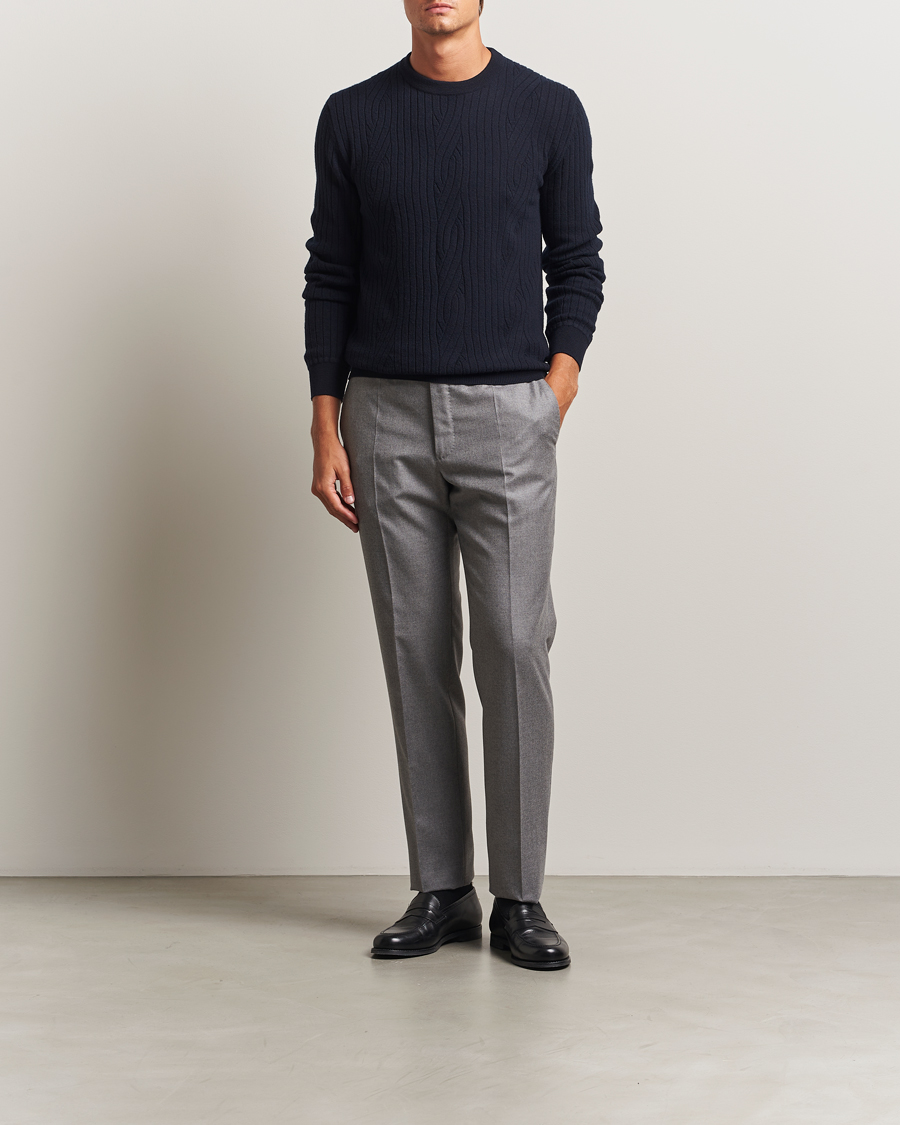 Mies | Puserot | Brioni | Cashmere Blend Cable Crew Neck Navy