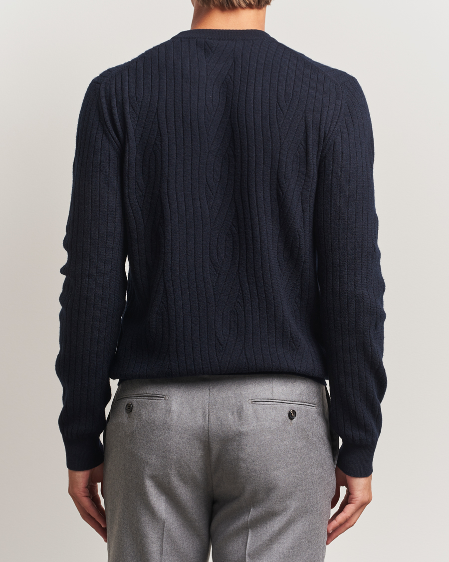 Mies | Puserot | Brioni | Cashmere Blend Cable Crew Neck Navy
