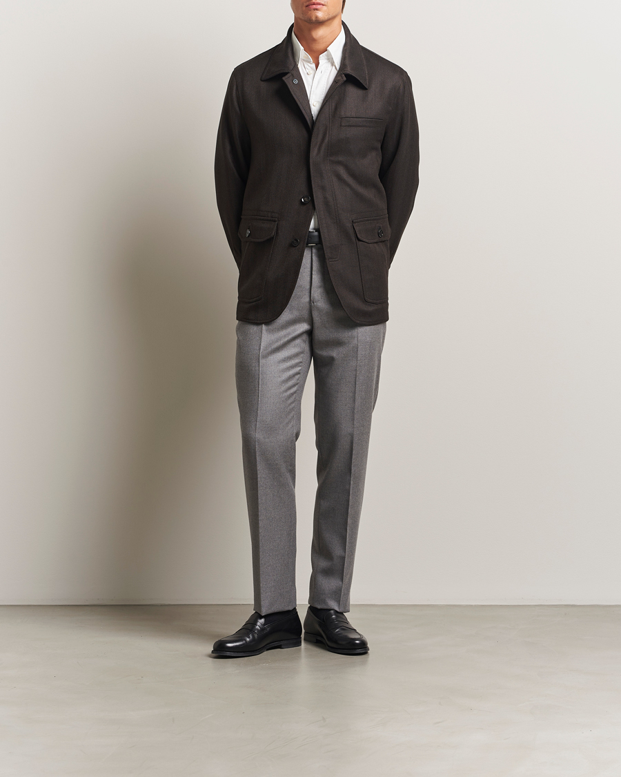 Mies | Takit | Brioni | Herringbone Hunting Jacket Dark Brown