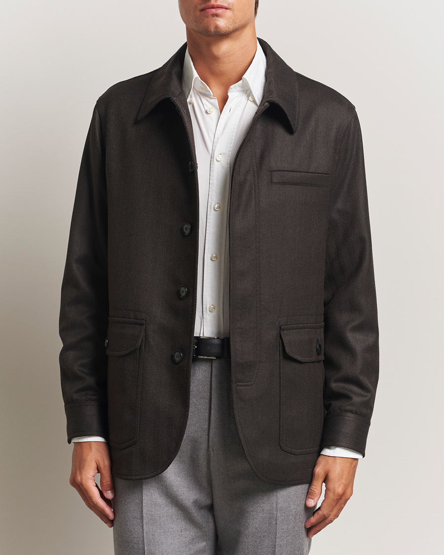 Mies | Takit | Brioni | Herringbone Hunting Jacket Dark Brown