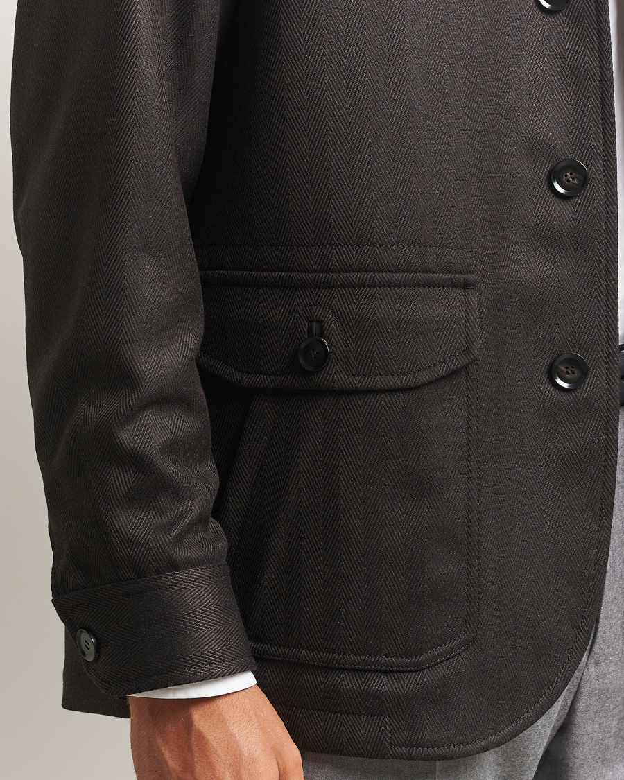 Mies | Takit | Brioni | Herringbone Hunting Jacket Dark Brown