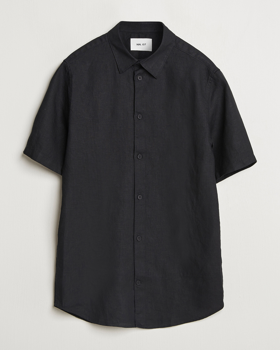Mies | Kauluspaidat | NN07 | Enzo Linen Short Sleeve Shirt Black