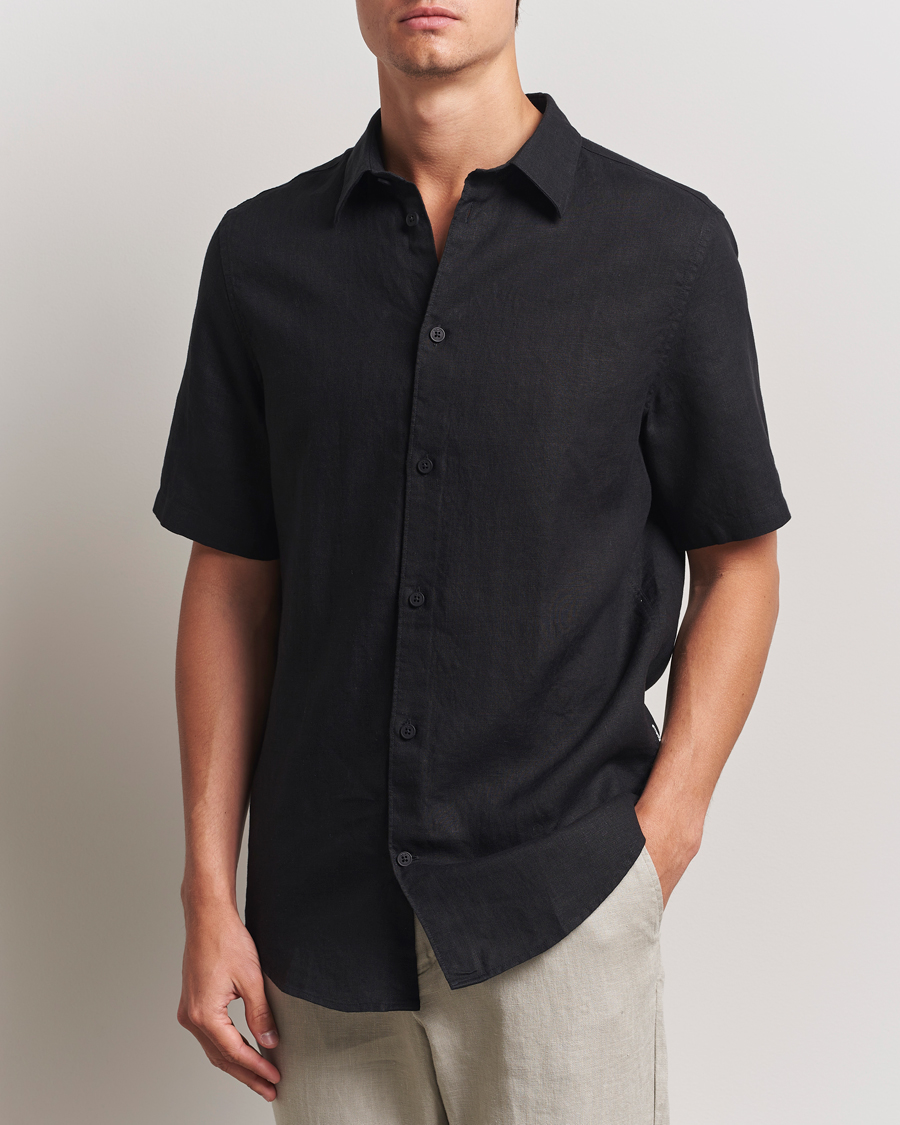 Mies | Kauluspaidat | NN07 | Enzo Linen Short Sleeve Shirt Black