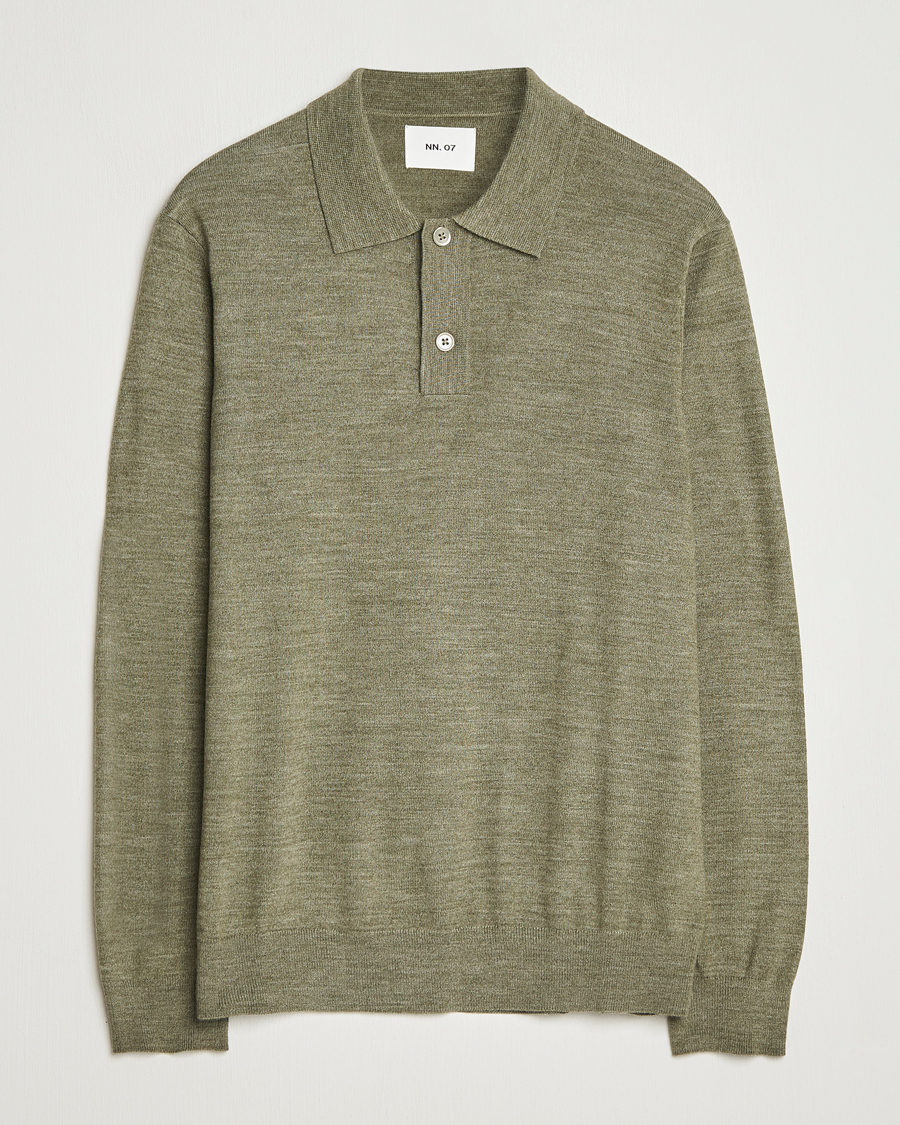 Mies | Puserot | NN07 | Serge Wool Knitted Polo Capers Green