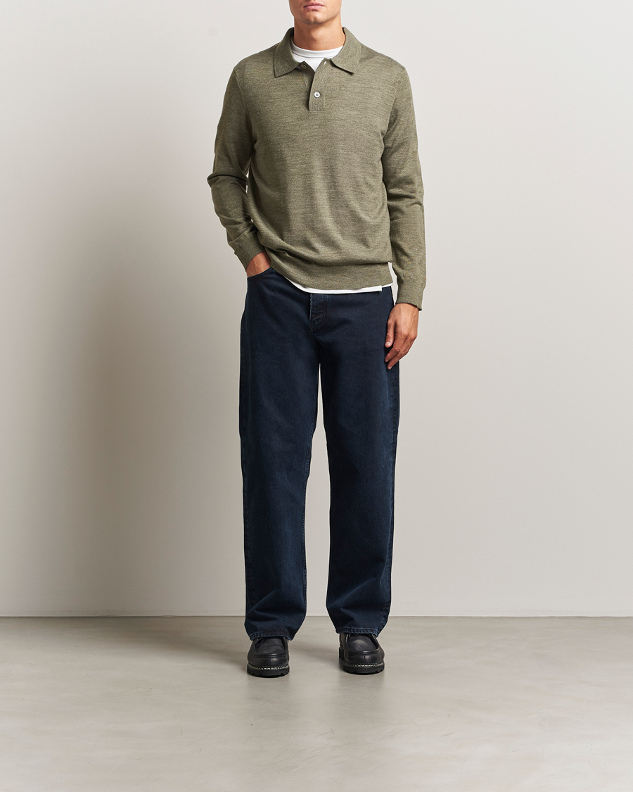 Mies | Puserot | NN07 | Serge Wool Knitted Polo Capers Green