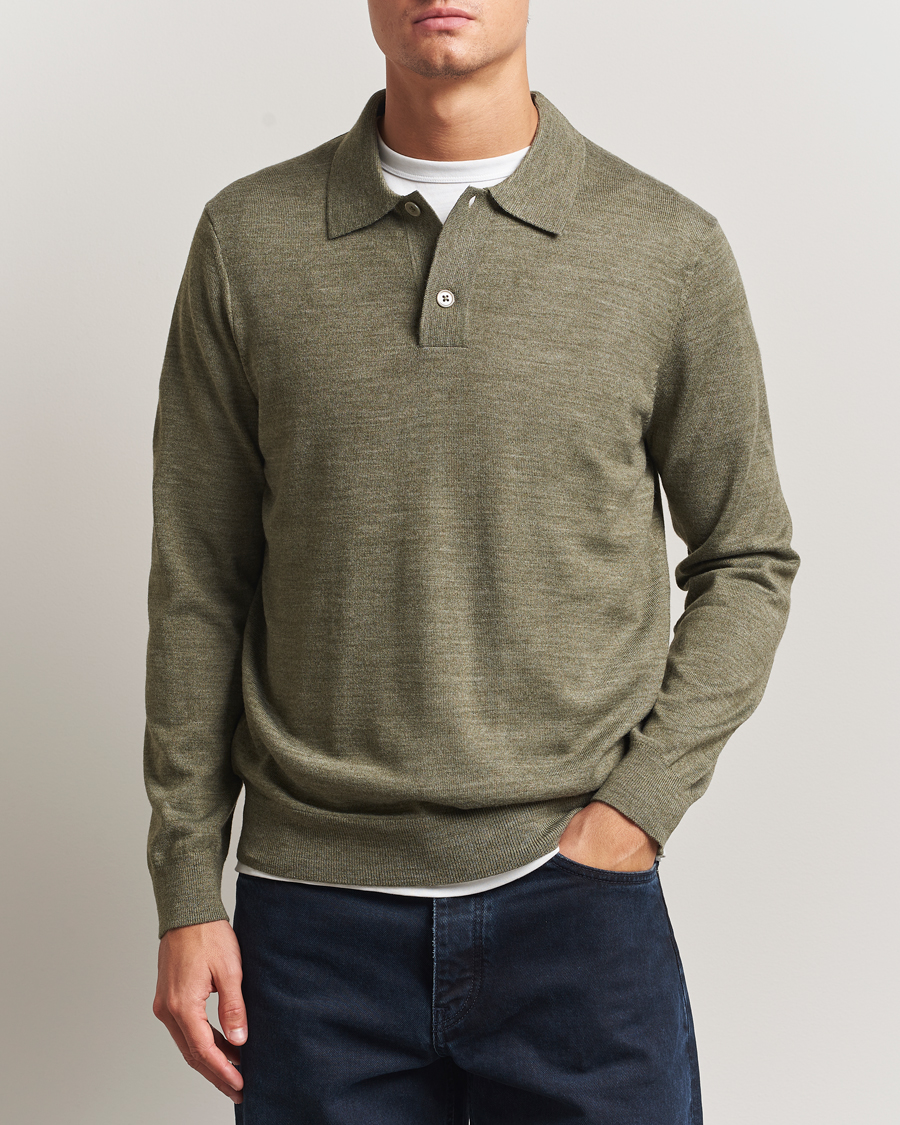 Mies | Puserot | NN07 | Serge Wool Knitted Polo Capers Green