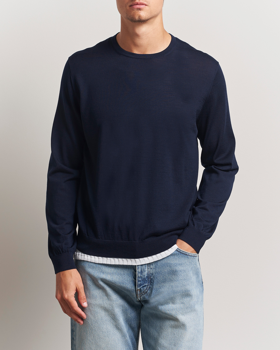 Mies | Puserot | Sunflower | Merino Crew Neck Navy