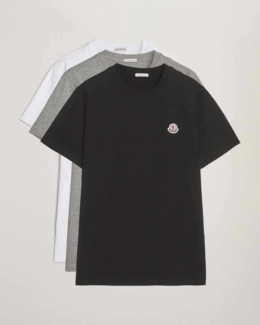 Mies | T-paidat | Moncler | 3-Pack Logo T-Shirt Grey/White/Black