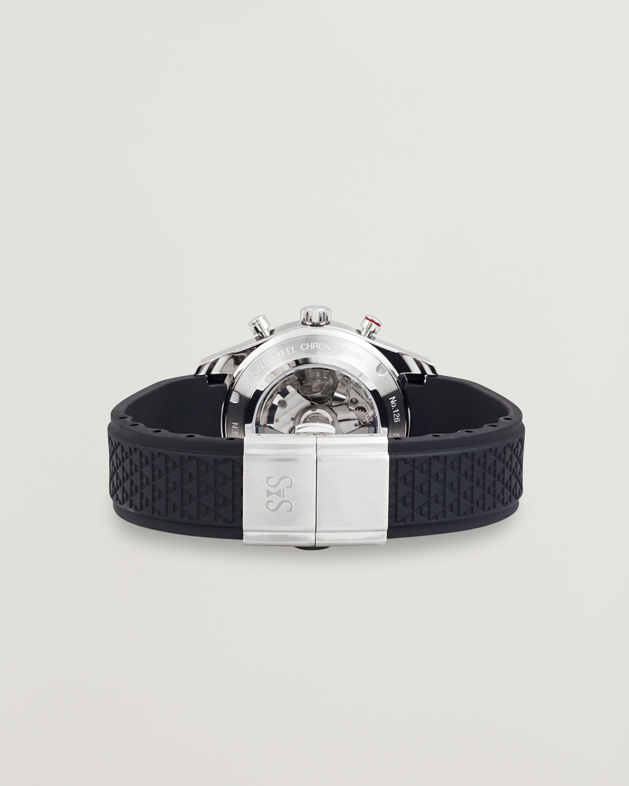 Mies | Sjöö Sandström Royal Steel Chronograph 40mm Black Rubber White Dial | Sjöö Sandström | Royal Steel Chronograph 40mm Black Rubber White Dial