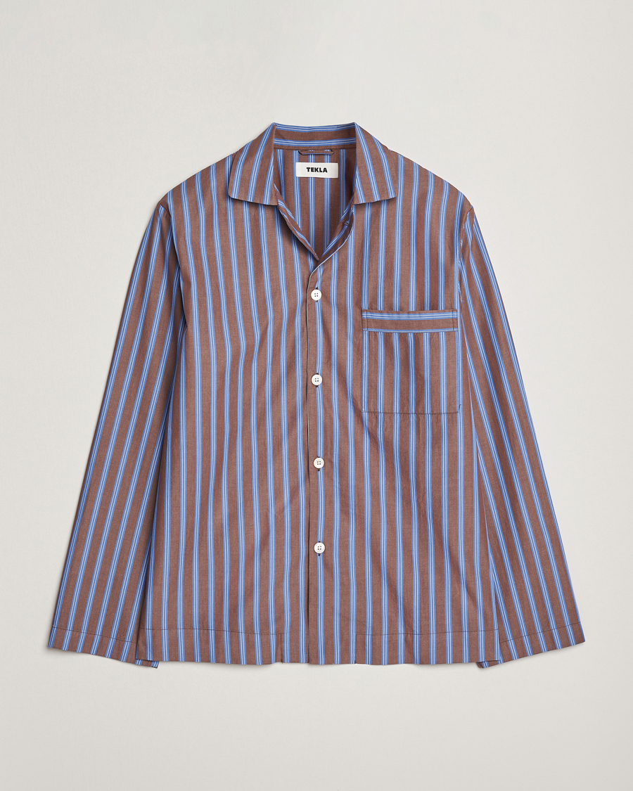 Mies | Yöpuvut ja kylpytakit | Tekla | Poplin Pyjama Shirt Chestnut Stripes