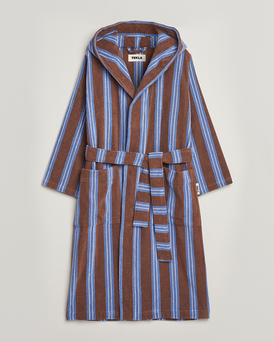 Mies | Yöpuvut ja kylpytakit | Tekla | Organic Terry Hooded Bathrobe Chestnut Stripes