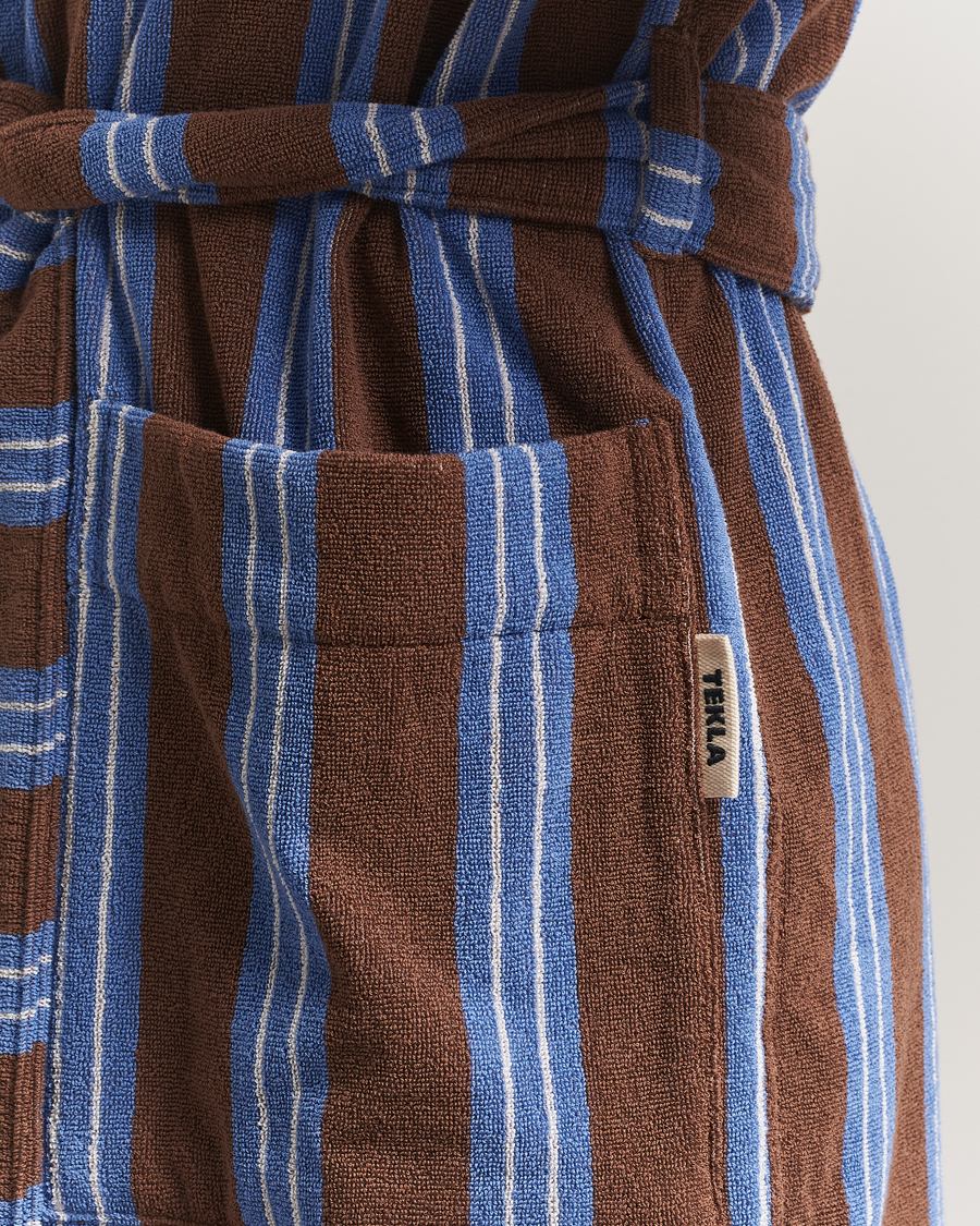 Mies | Yöpuvut ja kylpytakit | Tekla | Organic Terry Hooded Bathrobe Chestnut Stripes