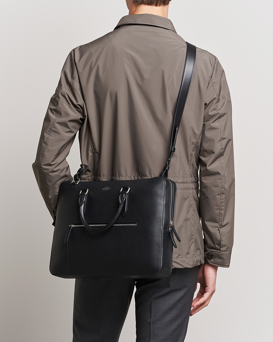 Mies | Laukut | Smythson | Ludlow Slim Briefcase With Zip Front Black